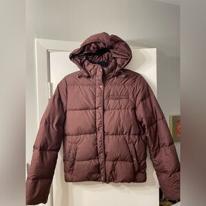 J. Crew Women’s Quilted Hooded Puffer Jacket - Burgundy with detachable hood